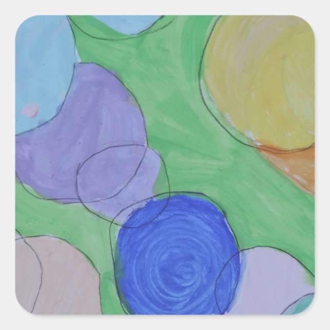 Watercolor Painting of Colourful Circles, Kids Art Square Sticker (Front)