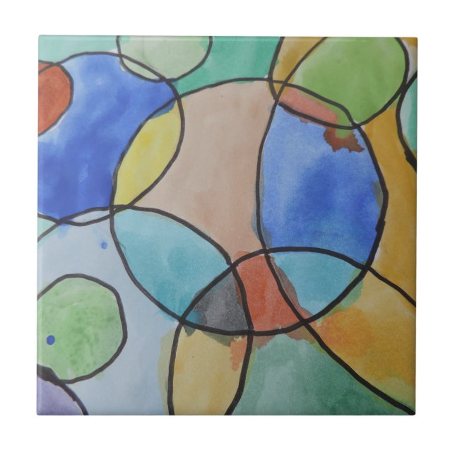 Watercolor Painting of Colourful Circles, Kids Art Tile (Front)