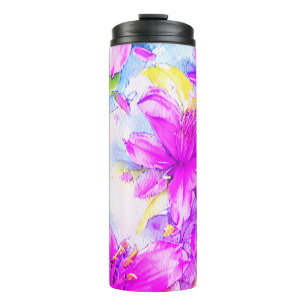 Watercolor painting of colourful flowers thermal tumbler