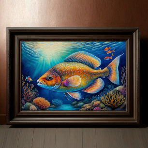 Watercolor Painting of Colourful Reef Fish 3:2 Poster