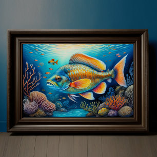 Watercolor Painting of Colourful Reef Fish 3:2 Poster