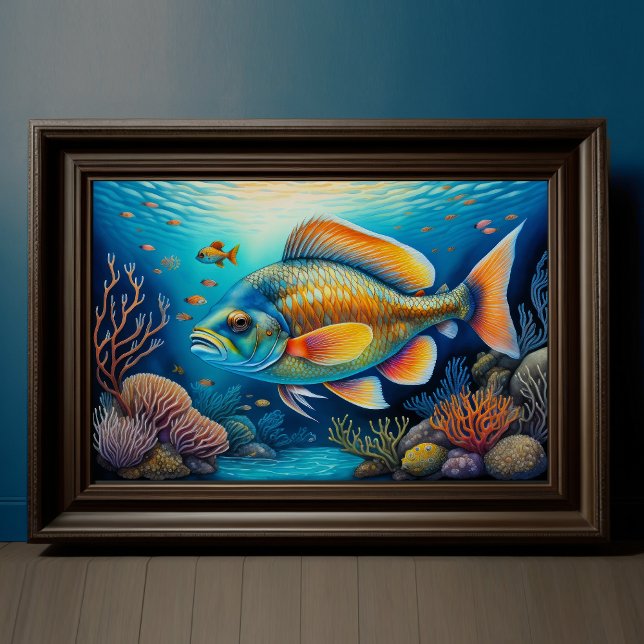 Watercolor Painting of Colourful Reef Fish 3:2 Poster (Creator Uploaded)