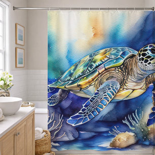 Watercolor Painting of Colourful Sea Shower Curtai