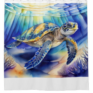 Watercolor Painting of Colourful Sea Turtle