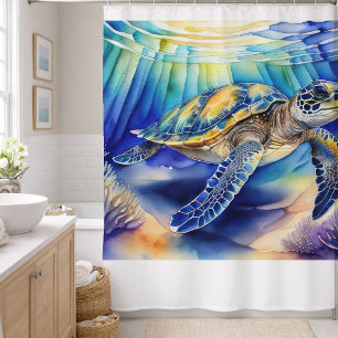 Watercolor Painting of Colourful Sea Turtle