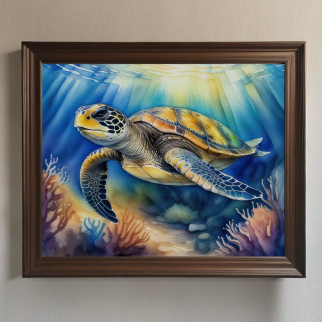 Watercolor Painting of Colourful Sea Turtle VIII Poster (Creator Uploaded)