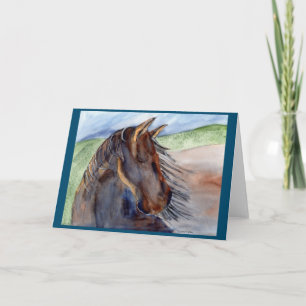 watercolor painting of colourful warhorse card