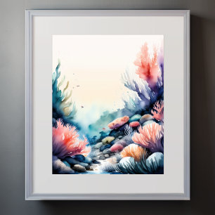 Watercolor Painting of Coral Reef Pink Poster