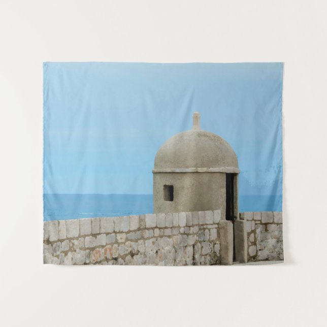 Watercolor painting of Dubrovnik city wall Tapestry (Front (Horizontal))
