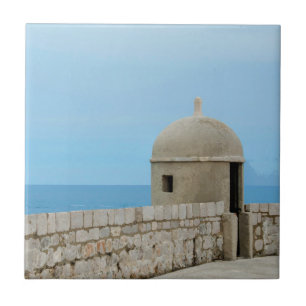 Watercolor painting of Dubrovnik city wall Tile