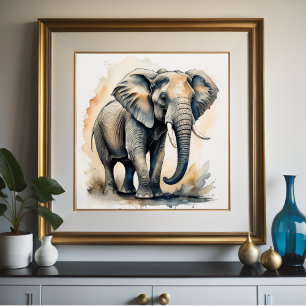 Watercolor Painting of Elephant 1:1 Poster