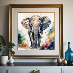 Watercolor Painting of Elephant 1:1 Poster
