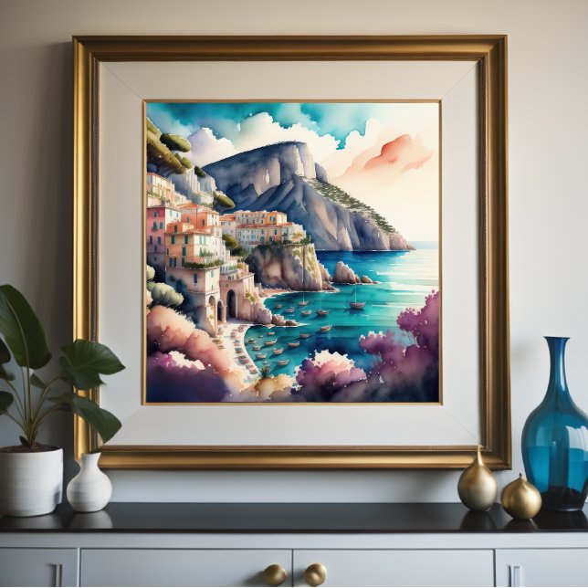Watercolor Painting of European Mediterranean City Poster (Creator Uploaded)