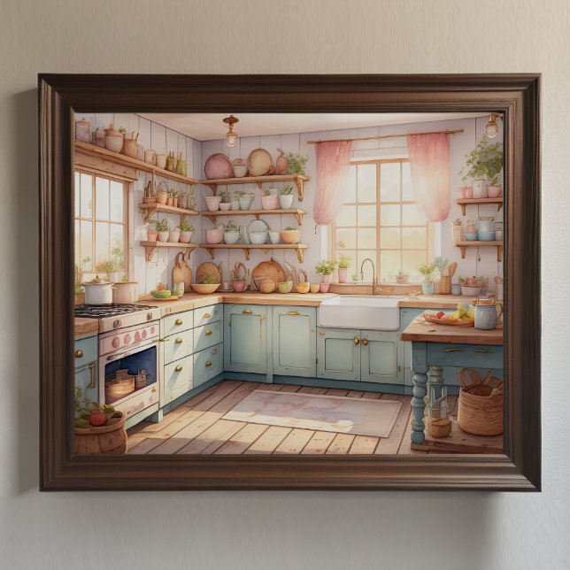 Watercolor Painting of Farmhouse Kitchen Poster (Creator Uploaded)