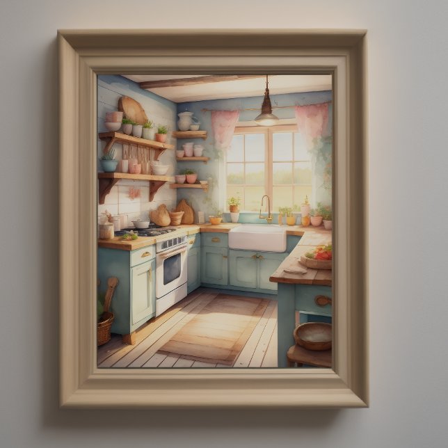 Watercolor Painting of Farmhouse Kitchen Poster (Creator Uploaded)