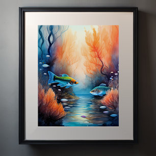 Watercolor Painting of Fish Poster
