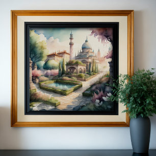 Watercolor Painting of Garden Landscape Poster