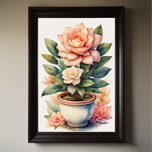 Watercolor Painting of Gardenia in Pot Poster