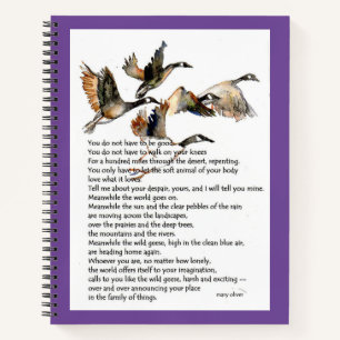 watercolor painting of geese + mary oliver poem notebook