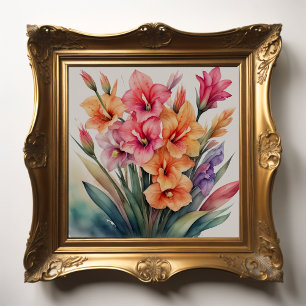 Watercolor Painting of Gladiolas Poster