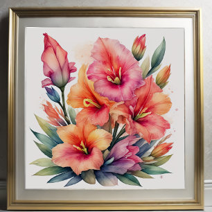 Watercolor Painting of Gladiolas Poster