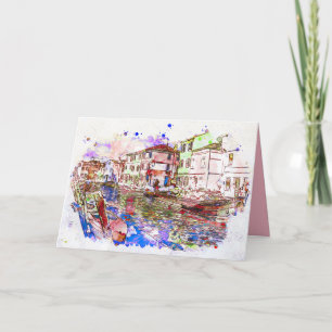 Watercolor Painting Of Gondolas In Venice Italy Card