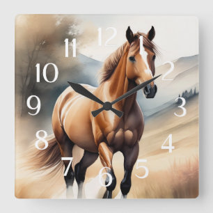 Watercolor Painting of Horse Square Wall Clock
