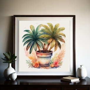 Watercolor Painting of House Plant in Pot Poster