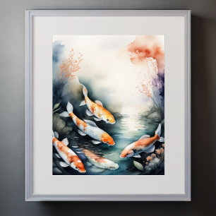 Watercolor Painting of Koi Fish Poster