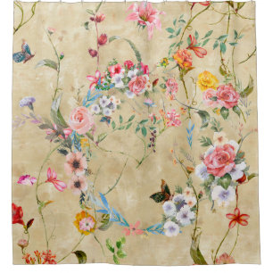Watercolor painting of leaf and flowers, seamless 