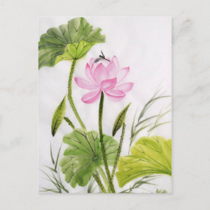 Watercolor Painting Of Lotus Flower 2 Postcard