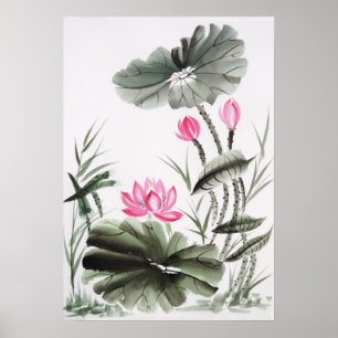 Watercolor Painting Of Lotus Flower 2 Poster