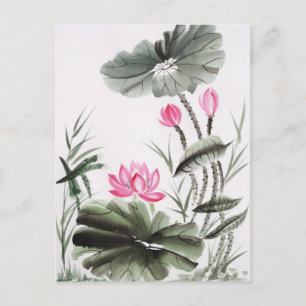 Watercolor Painting Of Lotus Flower Postcard