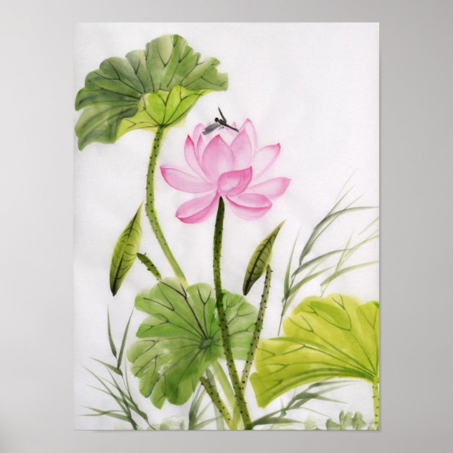 Watercolor Painting Of Lotus Flower Poster (Front)