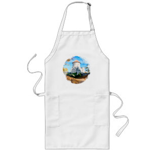 Watercolor painting of medieval castle in autumn long apron