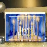 Watercolor Painting of Menorah Blue White Candles Foil Holiday Card<br><div class="desc">Watercolor Painting of Menorah Blue White Candles</div>