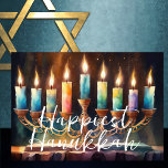 Watercolor Painting of Menorah Colourful Candles Card<br><div class="desc">Watercolor Painting of Menorah with Colourful Candles</div>