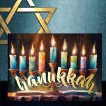 Watercolor Painting of Menorah Colourful Candles Foil Holiday Card<br><div class="desc">Watercolor Painting of Menorah with Colourful Candles</div>
