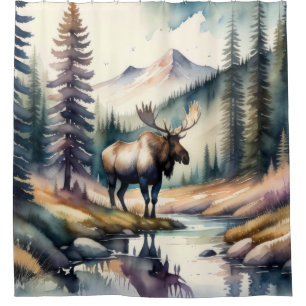 Watercolor Painting of Moose in Forest