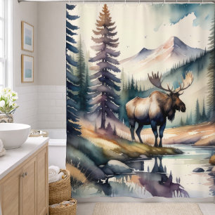 Watercolor Painting of Moose in Forest