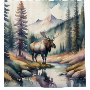 Watercolor Painting of Moose in Forest