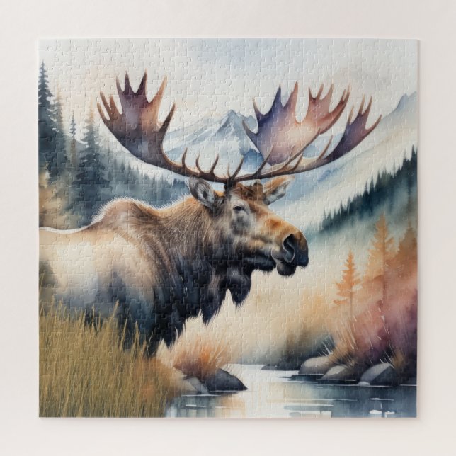 Watercolor Painting of Moose Nature Jigsaw Puzzle (Vertical)