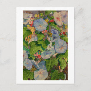 Watercolor painting of morning glory blossoms postcard