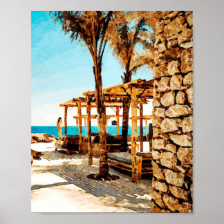 Watercolor Painting of Mykonos Beach Poster