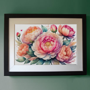 Watercolor Painting of Peonies IX Poster