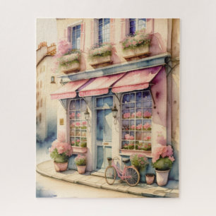 Watercolor Painting of Pink Flower Shop Paris Jigsaw Puzzle