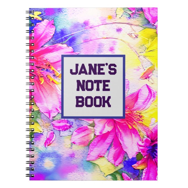 Watercolor painting of pink flowers  notebook (Front)