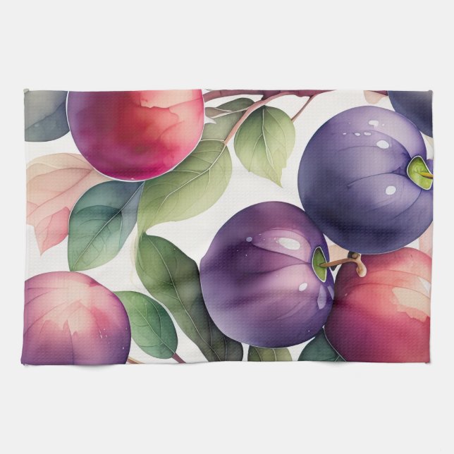 Watercolor Painting of Plums Kitchen Towel (Horizontal)
