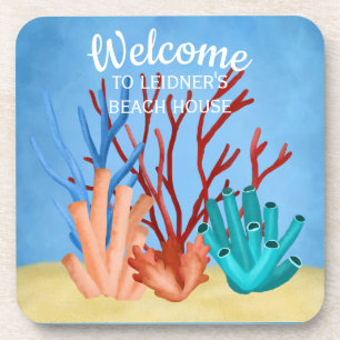 Watercolor painting of sea corals coaster