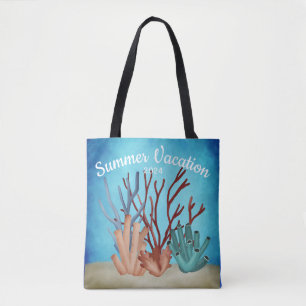 Watercolor painting of sea corals tote bag